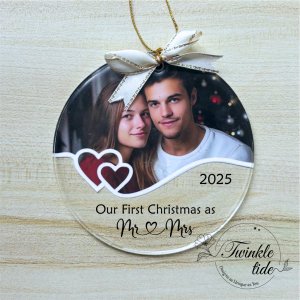 First Christmas as Mr &amp; Mrs - Make your first festive season together extra special with these handmade resin ornaments. Perfect as a keepsake or gift for newlyweds. 

 Wording in black text only
 Finished with a ribbon &amp; gold string for hanging
 Crafting time: 2 weeks
 Pickup available in Berwick
 Free postage for orders over $100